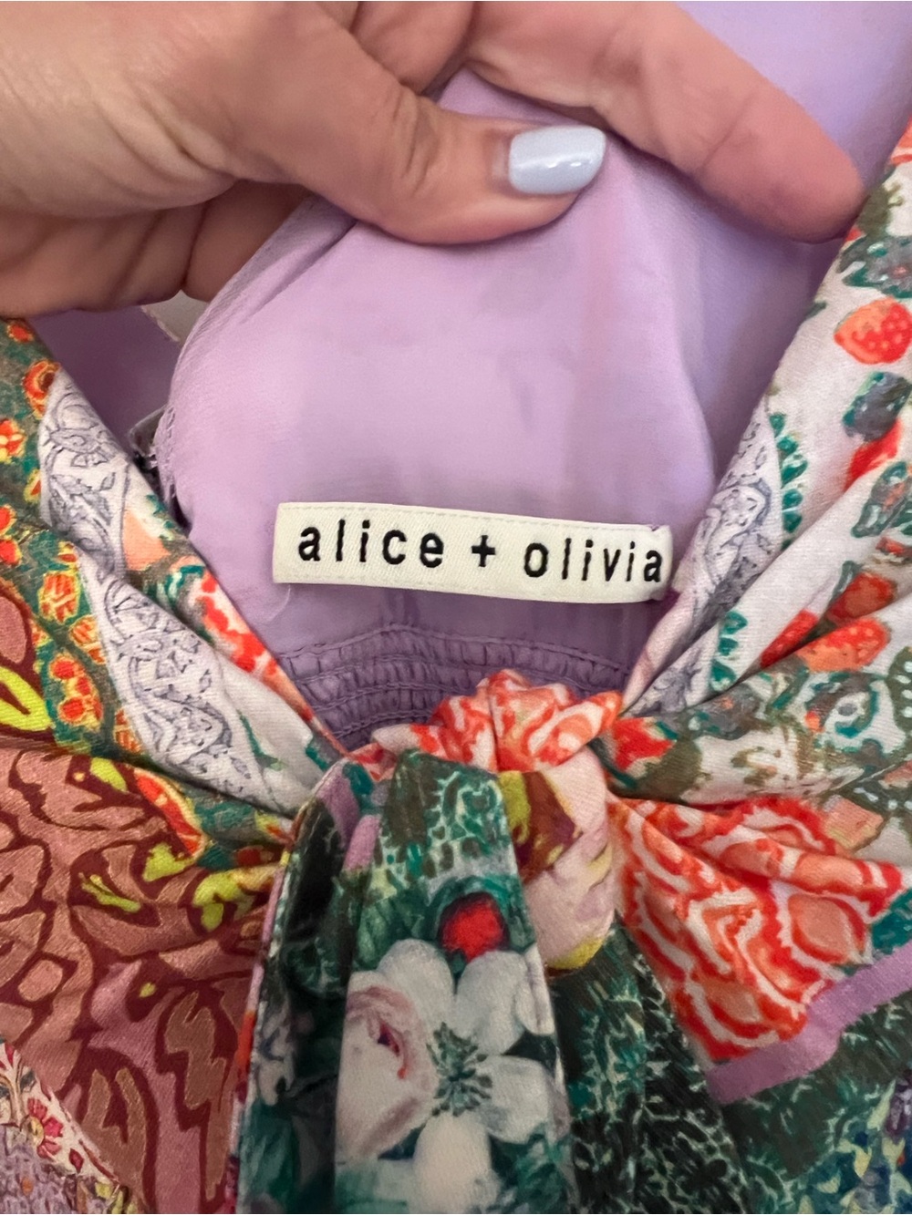 Alice + Olivia Multicolor Patchwork Maxi Dress with Tie Front - Picture 4 of 7